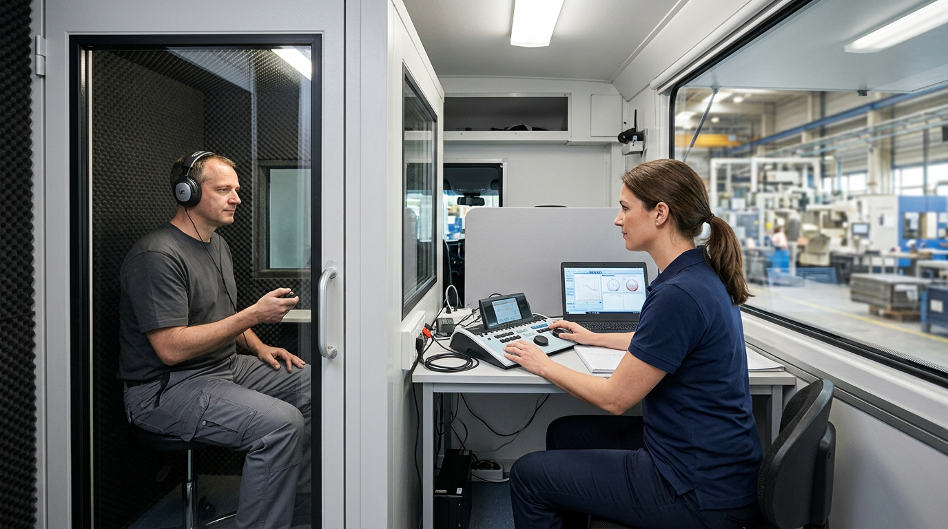 Mobile audiometric testing unit at Michigan employer facility